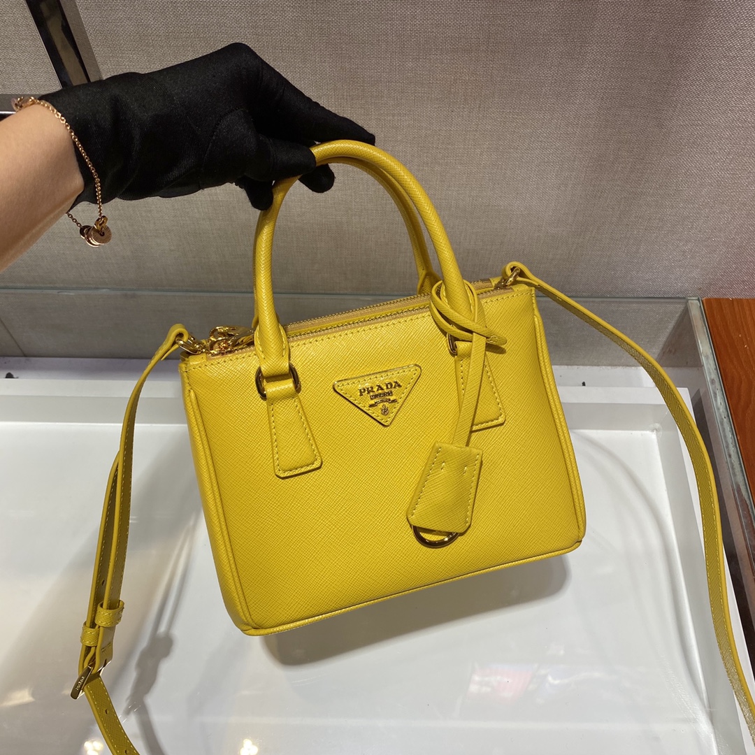 Prada Mini Galleria Saffiano Leather Bag Tote Shoulder Bag Yellow 1BA906